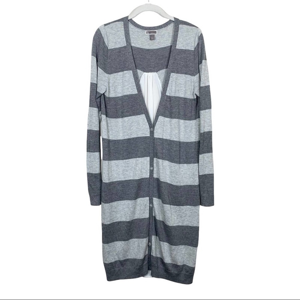 Chelsea28 Gray Striped Longline Cardigan Duster Women's M